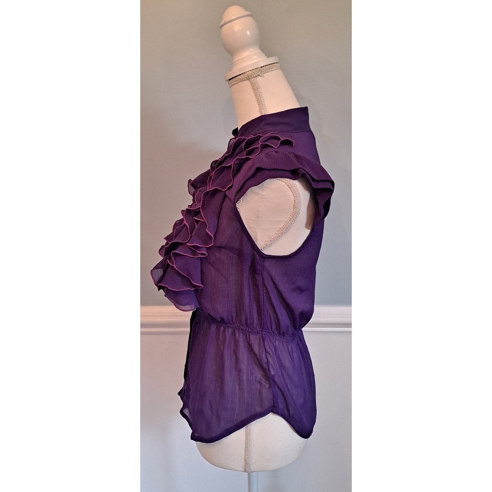 Miley Cyrus & Max Azria Button Up Shirt Women M Y2k Ruffle Blouse Purple - Picture 4 of 5